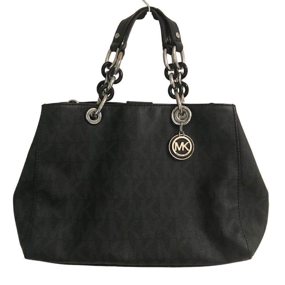 MICHAEL Michael Kors monogram black leather Cynthia tote handbag‎